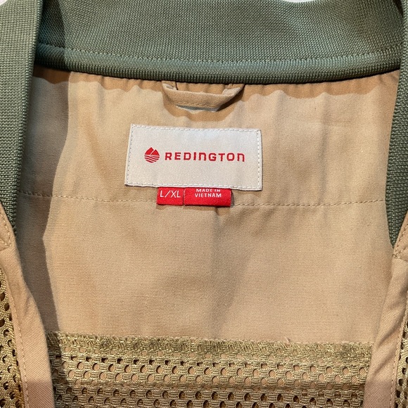 Redington Fishing Wading Vest Tan Green Trim Size L/XL, Multiple Zip Pockets - Picture 5 of 6